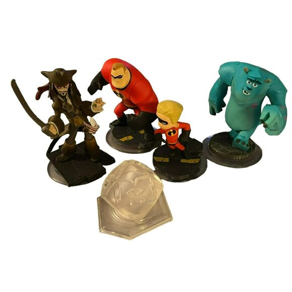 Disney Infinity Figurines Jack Sparrow, Mr. Incredible, Dash, & Sulley, Crystal - Picture 1 of 7